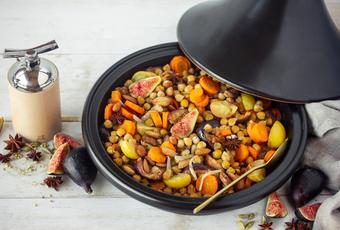 Tagine of carrots, figs, onions and candied lemons