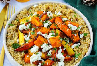 Quinoa with roasted vegetables and feta