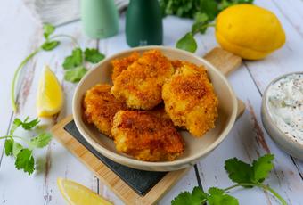 Homemade sea bass croquettes with panko breadcrumbs