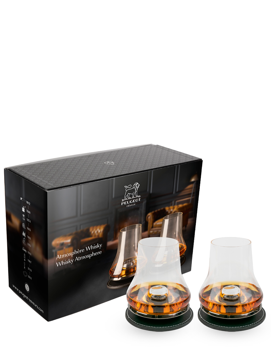 Atmosphère whisky 2 sets de dégustation whisky avec socles raffraichissants  baslate en coffret cadeau - Peugeot Saveurs